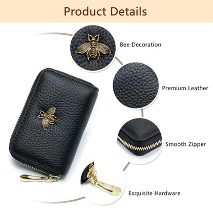 imeetu RFID Credit Card Holder, Small Leather Zipper Card Case Wallet for Women - color: Lite - Khaki, size: Lite