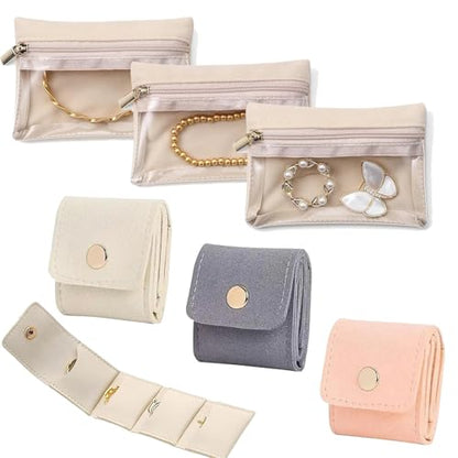 6Pcs Mini Travel Jewelry Bag,Jewelry Roll Bag with Buckle,Portable Foldable Multifunctional Travel Jewelry Organizer Case, Small Jewelry Box for Earrings, Rings, Necklaces