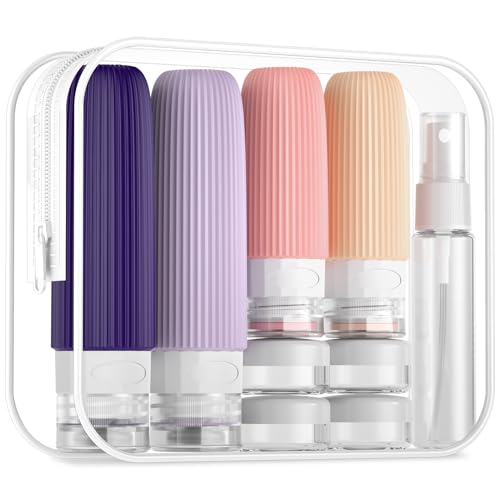 Mrsdry 16 Pack Travel Bottles Set, TSA Approved Leak Proof Silicone Squeezable Containers for Toiletries, Refillable Travel Accessories for Conditioner, Shampoo, Lotion & Body Wash Accessories - color: Purple, size: Mudium