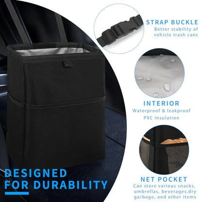 Homelove Hanging Car Trash Can with 4 Storage Pockets, Waterproof Leakproof Oxford Auto Garbage Bag, Adjustable Garbage Bag, Foldable Car Trash Bin Fit for Truck, SUV, Home, Office - color: Black-B