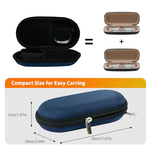 Double Eyeglasses Case, Hard Shell Dual Sunglasses Organizer with Zipper Clip Travel Glasses Storage for Women Men - color: Navy