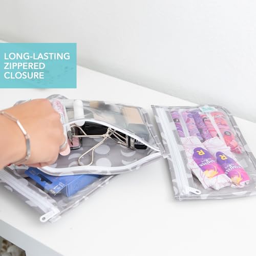 Bumkins Travel Bag, Toiletry, TSA Approved Packing Pouch, Zip Bag, Quart Size Airline Compliant, Clear-Sided, Set of 3 Sizes - color: A4 Lunar Gray, style: Bumkins
