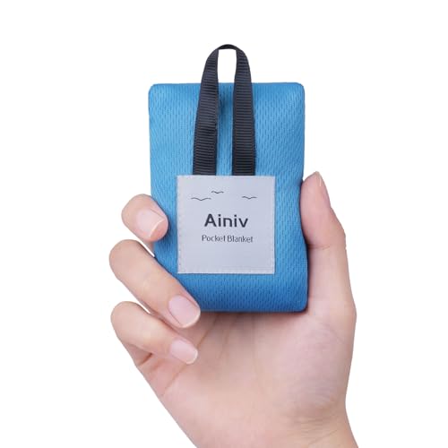 Ainiv Picnic Blanket, Mini Pocket Beach Mat 27.5 x 43.3IN (1-2 People) Foldable, Lightweight Waterproof Sand Free, Foldable Thin Ground Sheet for Outdoor Camping Hiking Travel - with Hand Strap - color: Blue, size: 27.5 x 43.3''(S for 1-2 person)