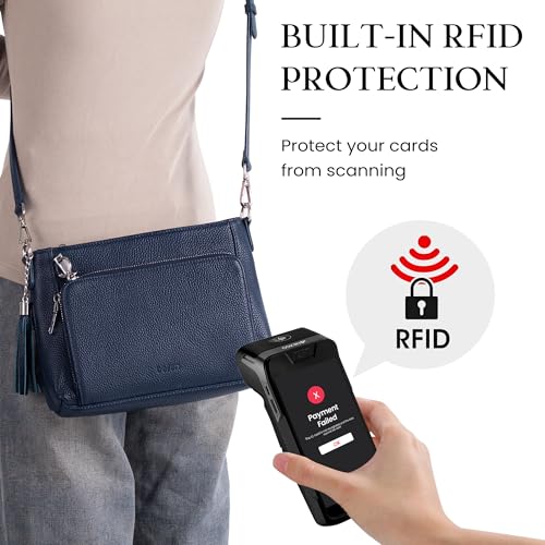 befen Anti Theft Genuine Leather Crossbody Bags for Women Handbags and Shoulder Basg with Built in Wallet RFID Leather Purse - color: Navy Blue