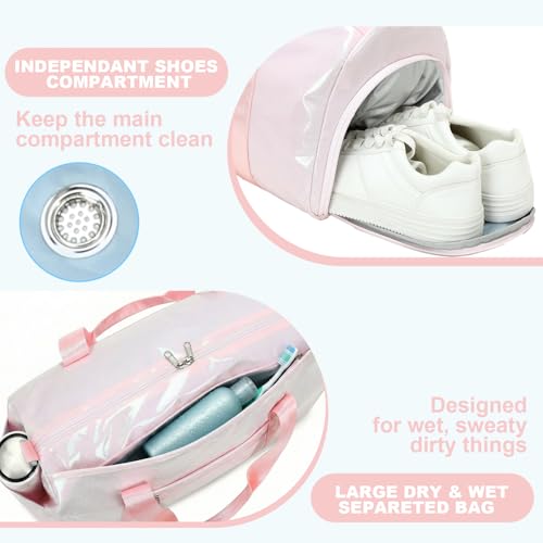 Gym Bag Sports Duffle Bag with Wet Pocket Weekender Overnight Bags with Waterproof Shoe Pouch and Air Hole for Girls Kids Women Workout Travel Bags (Light Pink) - color: Light Pink