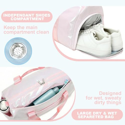 Gym Bag Sports Duffle Bag with Wet Pocket Weekender Overnight Bags with Waterproof Shoe Pouch and Air Hole for Girls Kids Women Workout Travel Bags (Light Pink) - color: Light Pink