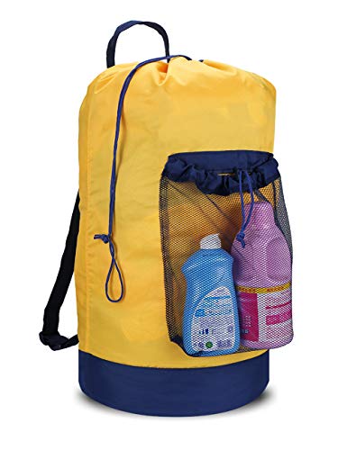 Dalykate Backpack Laundry Bag, Laundry Backpack with Shoulder Straps and Mesh Pocket Durable Nylon Clothes Hamper Bag with Drawstring Closure for College, Travel, Laundromat, Apartment - color: Yellow