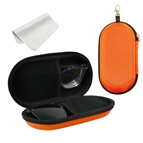 Double Eyeglasses Case, Hard Shell Dual Sunglasses Organizer with Zipper Clip Travel Glasses Storage for Women Men - color: Orange