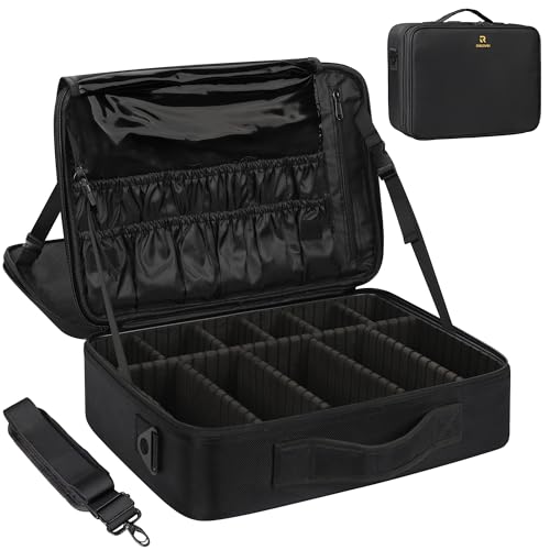MONSTINA Large Makeup Case, 3 Layers Makeup Bag Cosmetic Organizer Brush Bag Barber Train Case Makeup Artist Box for Hair Curler Hair Straightener Brush Set and Cosmetics - color: A Black, size: Large