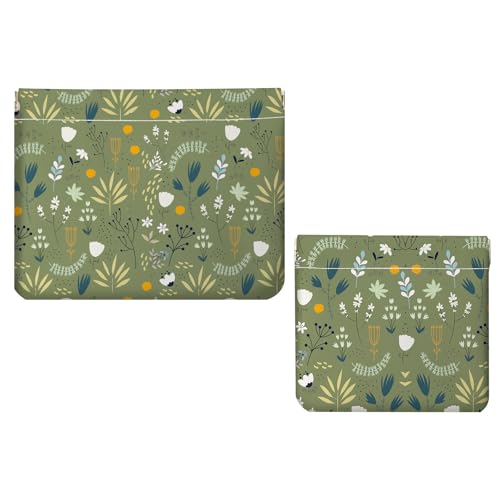 2 PCS PU Leather Small Makeup Bag Set for Purse,No Zipper Self-closing Cosmetic Bag, Portable Coin Purse Lipstick Accessories Organizer Travel Toiletry Storage Pouch for Women,Green Flower - color: Green Flower