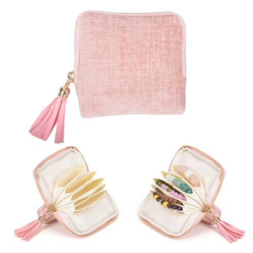 Travel Jewelry Case Small with Tassel Zipper, Soft Velvet Travel Jewelry Organizer Pouch for Necklaces, Rings and Earrings, Portable Multi Layer Jewelry Bags, Anti Tangle Storage (Pink) - color: light pink