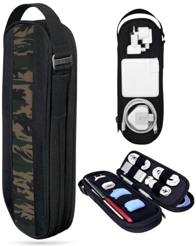 SIDE BY SIDE Electronics Organizer Travel Case for Cables, Charger, Power Bank – Tech Bag for MacBook Accessories, Adapter – Slim Cord Organizer Bag with Gift Box for Travel & Daily Use - color: Camo