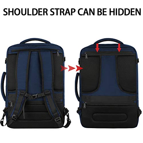 Vancropak Carry on Backpack, 40L Expandable Travel Backpack for Airplane | Flight Approved Business Bag, Lightweight Weekender Bag, Water Resistant Daypack, Adjustable Strap, Hidden Shoulder Strap - color: Blue, size: X-Large