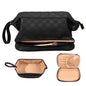Abiudeng Large Capacity Makeup Bag Ladies Cosmetic Bag Travel Bag with Compartments Portable PU Leather Travel Makeup Bag with Handle - color: Checkerboard-Black