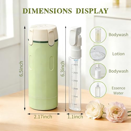 4 in 1 Travel Dispenser Bottles, 4 Pack 30ML/1 oz Refillable Toiletry Containers With Labels, Squeezable Shampoo Lotion Conditioner Cream Bottles, Leak Resistant Set (Green) - color: Green