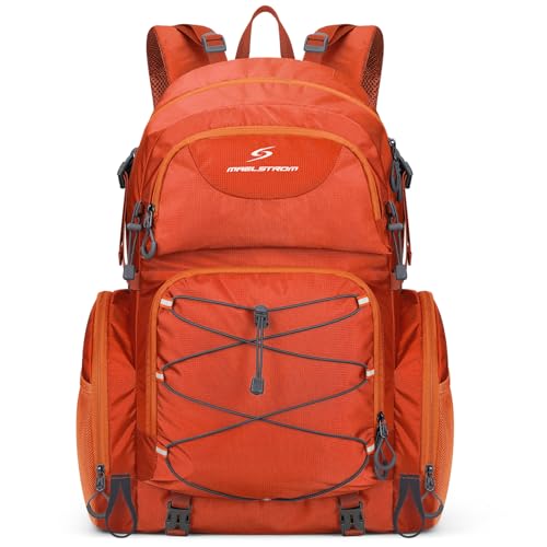 Maelstrom Hiking Backpack, 40L Waterproof Camping Daypack for Men and Women, Lightweight Travel Pack with Rain Cover (Orange) - color: Orange