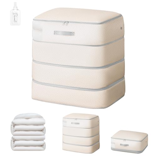 Comforter Storage Bag - Extra Large Capacity Blanket Storage Bags 4-Layer Ultra Space Saving Self Compression Organizer, Washable Compression Bags for Storage Comforter Blanket, 1-Pack, Beige - color: Beige, size: 1 Pack