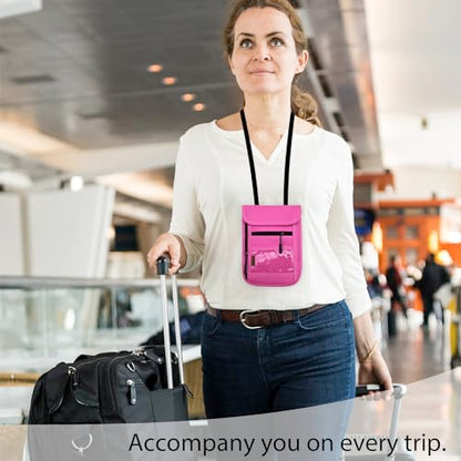 RFID Blocking Travel Neck Wallet Pouch and Passport Holder, Travel Neck Pouch Passport Holder for Women & Men - Rose - color: Rose