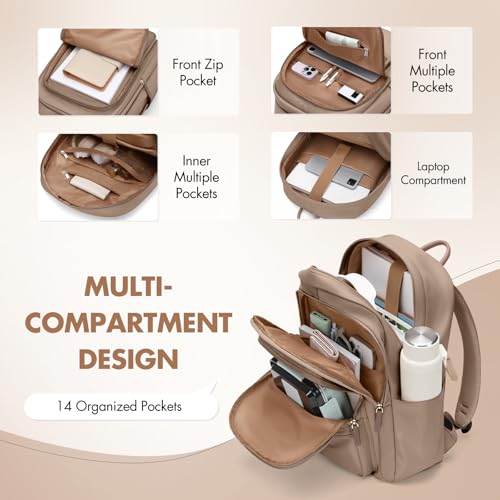 GOLF SUPAGS 15.6 Inch Women's Laptop Backpack, Water Resistant Work College Travel Daypack, Everyday Commuter Bag for Teacher Nurse (Champagne) - color: Champagne