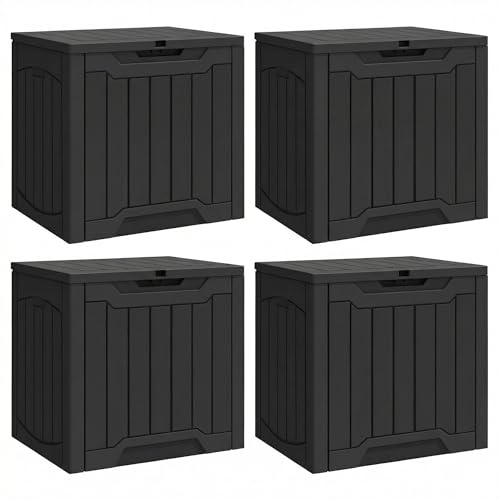 YITAHOME 31 Gallon Deck Boxes Set of 4, Lockable Outdoor Storage Bins for Patio Cushions, Garden Tools, Weather-Resistant Resin Storage Solution, Black - color: Black, size: 31 Gallon 4pcs