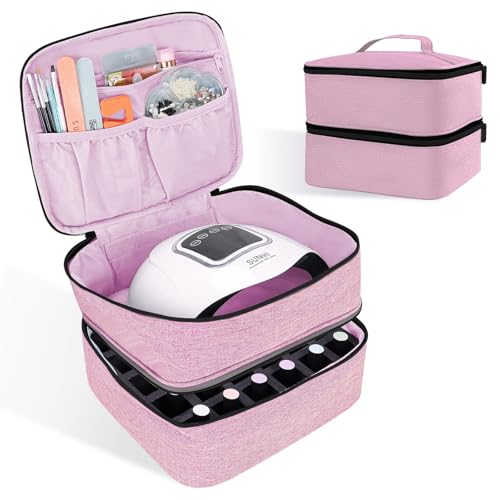 ALSLEA Nail Polish Organizer Holds 30 Bottles (15ml - 0.5 fl.oz) Double-layer Gel Nail Polish Kit Case, Nail Holder for Nail Lamp, Portable Nail Organizer and Storage for Nail Supplies (Pink) - color: Pink, size: 30 slots
