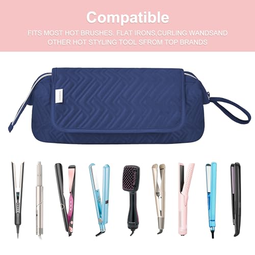 Leudes Hair Tools Travel Bag for Women Heat Resistant Mat for Travel Essentials Hot Tools Straighteners,Flat Irons,Curling Iron,Hot Air Brushes and Hair Dryer Organizer Bags 2 in 1 (Navy Blue) - color: Navy Blue