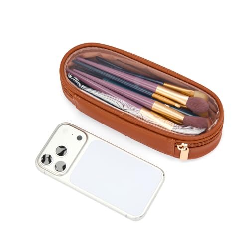 Montana West X Wrangler Travel Makeup Bag 2pcs Set Large Cosmetic Bag with Makeup Brush Holder Portable Make Up Organizer Cute Toiletry Bag with Divider and Handle for Women - color: Light Brown