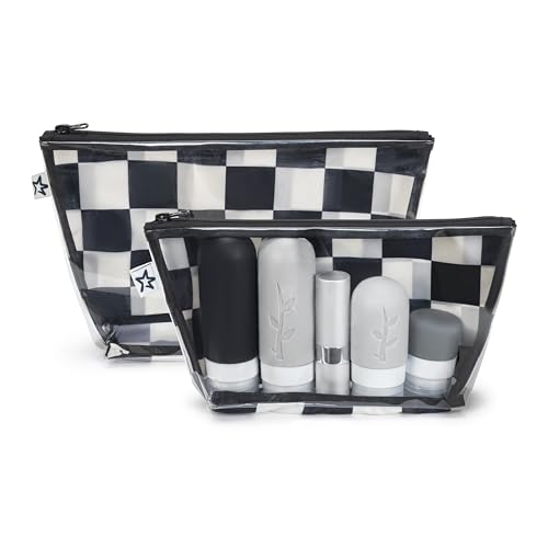 Tiny Twinkle Diaper Bag Organizing Pouches | 2 Pack Mess-Proof Travel Organizer Bags with Structured Bottom & Clear Front | TSA Approved Toiletry Bag Set for Baby and Mom Essentials (Black Checkers) - color: Black Checkers