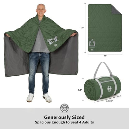 STOVER Large Waterproof Outdoor Stadium Blanket- Extra Thick Soft Fleece Camping Blanket for Travel, Picnics, Sports, Dogs 79"x55", Warm, Windproof, Sand-Proof, Lightweight, Packable (Game Day Green) - color: 01 - Game Day Green