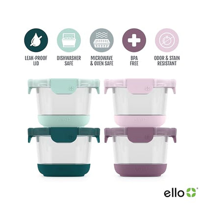 Ello Duraglass Refresh 4-Pack 2 Cup Reusable Glass Container Jar with Leak Proof Lids and Protective Silicone Sleeves | Perfect for Overnight Oats, Yogurt | BPA-Free | Dishwasher Safe | Garden Goals - color: Garden Goals