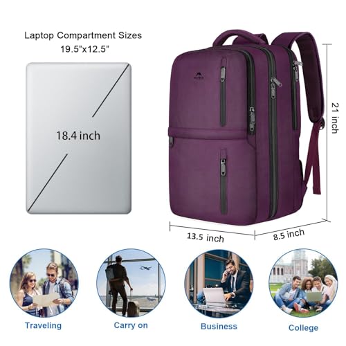 MATEIN Large 45L Travel Backpack for Women, Airline Approved Carry on Backpack with Shoe Compartment, Water Resistant Luggage College Overnight Weekender Travel Bag Fit 18" Laptop, Purple - color: Purple, size: XX-Large