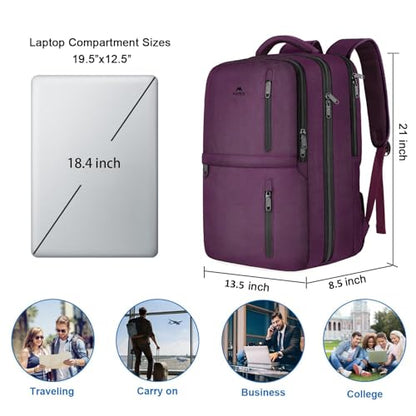 MATEIN Large 45L Travel Backpack for Women, Airline Approved Carry on Backpack with Shoe Compartment, Water Resistant Luggage College Overnight Weekender Travel Bag Fit 18" Laptop, Purple - color: Purple, size: XX-Large