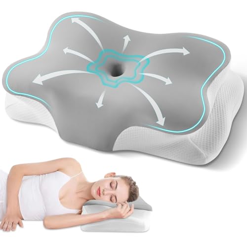 Cervical Neck Pillow, Ergonomic Side Sleeper Pillow for Neck Support, Cooling Memory Foam Pillows for Sleeping, Contour Orthopedic Bed Pillows for Side Back Stomach Sleepers (Grey) - color: Ba-grey