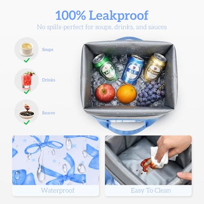 Lunch Box for Women Insulated Lunch Bag, Cute Lunch bags,Reusable Large Capacity Leakproof Lunchbox with Adjustable Shoulder Strap, Lunch tote for Work Office Picnic Travel (Blue bow) - color: Blue bow