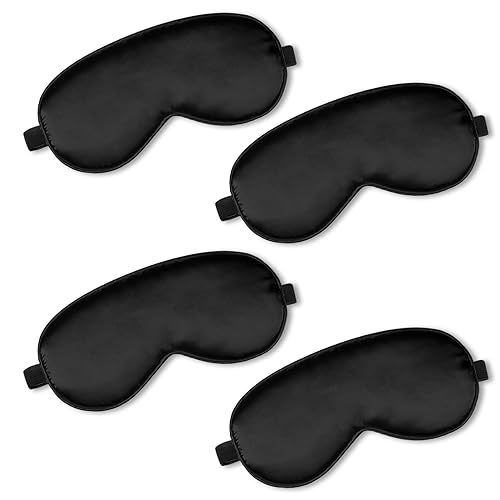 BBTO 4 Pcs Silk Sleep Eye Masks Smooth Soft Satin Eye Covers with Adjustable Strap Blindfold for Sleeping Blocking Out Lights Travel Relaxation (Black) - color: Black