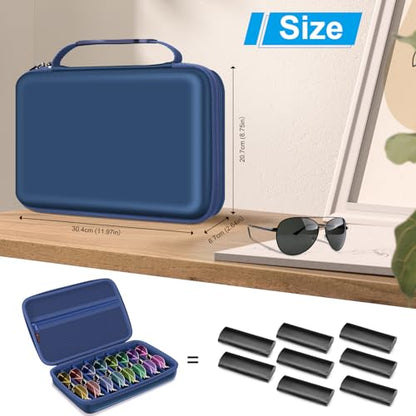 Fintie Travel Sunglasses Organizer Case with 8-Slot Adjustable Compartments, Hard EVA Eyeglasses Storage Bag for Men Women, Dark Blue - color: Dark Blue