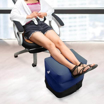 Travel Foot Rest Pillow, AHIER Inflatable Travel Leg Rest Pillow Bed for Foot Rest on Airplanes, Cars, Trains, Office to Rest on Long Flights (Deep Blue)