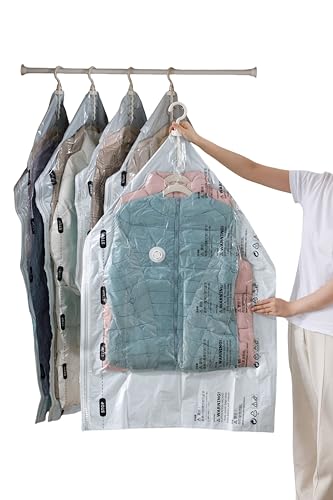 Vacuum Storage Bags for Clothing - NeatNest 6 Pack Space Saver Garment Bags with Hangers, 3 Medium + 3 Large, Vacuum or Hand Press Compression, Airtight for Closet Organization, PE+PA Material - color: Hanging Bags Mx3, Lx3
