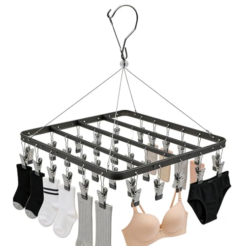 Pants Hanger Clothes Drying Racks Clip Hangers Metal with 36 Clips Heavy Duty Windproof Underwear Hanger Foldable Laundry Clip for Jeans Yoga Leggings trousersSocks Bras Black - color: Black