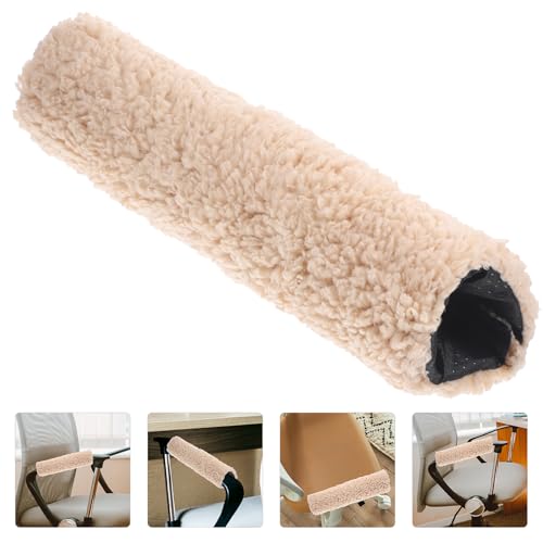 Unomor Plush Sherpa Armrest Covers Thickened Warm Chair Arm Pads with Soft Sheepskin Cushion for Office Gaming Home and Airplane Chairs Pressure-Relief Elbow Support Non-Slip Beige