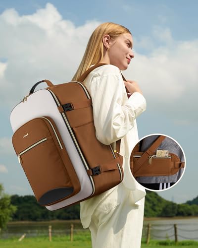 LOVEVOOK 56L Travel Backpack for Women & Men, Airline Approved Carry On Luggage with 3 Packing Cubes, TSA Overnight Bags, Waterproof Personal Item Bag, Weekender Essentials Backpacks fits 17" Laptop - color: Brown-beige-black, size: XX-Large