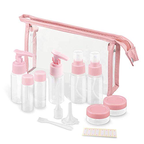 Vitog Travel Bottles Kit, TSA Approved Leak Proof Portable Toiletry Containers Set, Clear PET Flight Size Cosmetic Containers for Lotion, Shampoo, Cream, Soap, Set of 11 - color: pink