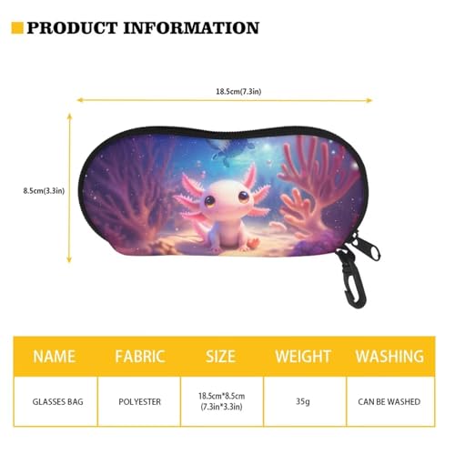AFPANQZ Glasses Case with Carabiner Hanging Portable Neoprene Zipper Sunglasses Case Soft Lightweight - color: Axolotl Turtle