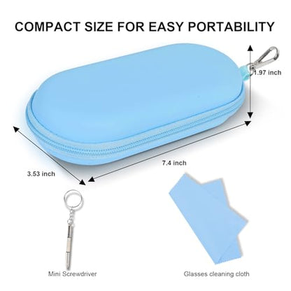 Double Glasses Case,Dual Eyeglasses & Sunglasses Organizer with Clip Zipper Closure for Travel 2 Pairs Storage Box - color: Blue