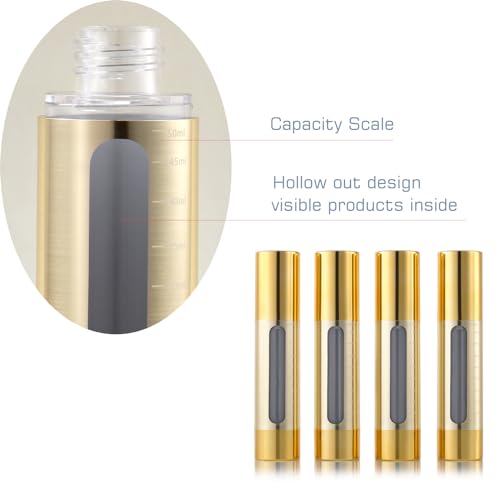 Gold, 50ml empty cosmetic pump bottle with travel bag, refillable, vacuum pump bottle for lotion, toner, foundation make-up, hair oil, hand sanitizer and other liquids, 7 pieces (1.7 oz/50ml) - size: 50 ML