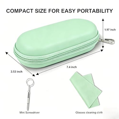 Double Glasses Case,Dual Eyeglasses & Sunglasses Organizer with Clip Zipper Closure for Travel 2 Pairs Storage Box - color: Green
