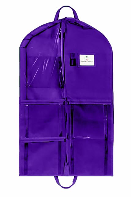 Enhanced Hanging Garment Bag with multiple clear Pockets, carrying straps, front and Side Zippers for Clothes, Dance Costumes, Cheer uniforms, and pageant dresses. (RoyalPurple, 40 inch) - color: RoyalPurple, size: 40 inch