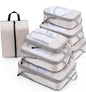 Meowoo 7 Set Compression Packing Cubes for Travel, Durable Ripstop Mesh Suitcase Organizer with Shoe Bag, Ultralight & Expandable Space Saver Travel Cubes - color: Beige
