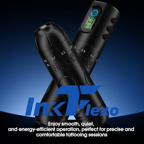 INKin Tattoo Gun Kit for Beginners Complete Set, InkFlexo Wireless Tattoo Machine with 6 Adjustable Stroke and 2Pcs 1600mAh Batteries, Tattoo Kit with Revo Tattoo Needles and Ink for Tattoo Artists