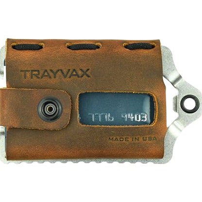 Trayvax Element Wallet, RFID Front Pocket Credit Card Holder with Money Clip, Minimalist Slim Leather Metal Wallet for Men and Women - color: Raw | Tobacco Brown
